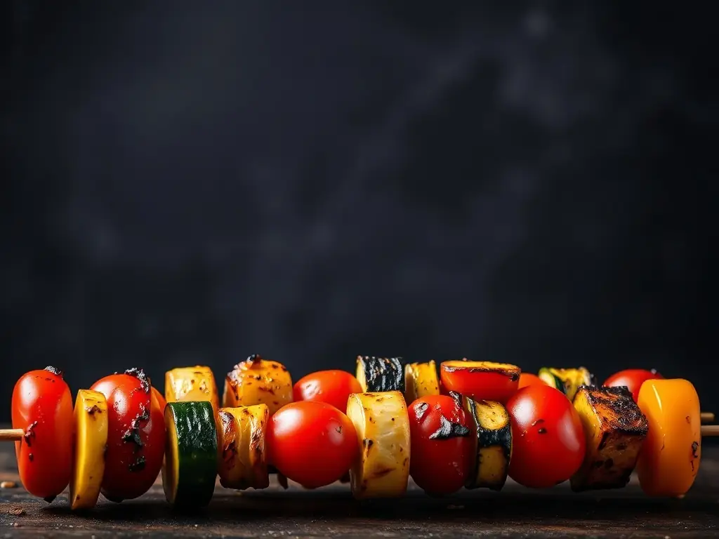 A beautifully styled shot of Lavash's signature kebab dish, showcasing the marinated meat, grilled vegetables, and traditional presentation on a rustic wooden platter.
